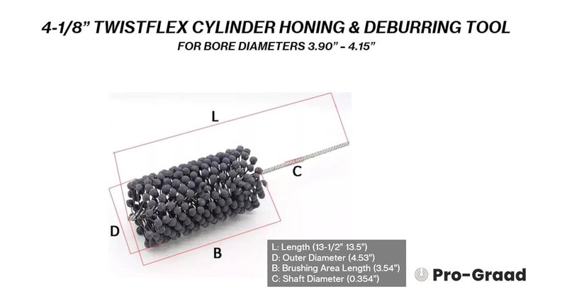 TwistFlex أداة صقل الأسطوانة Pro-Graad | أداة صقل وإزالة الشوائب للأسطوانة مرنة 4-1/8” 240SC | فرشاة بقطر 4.125" لقطر الثقوب من 3.90” – 4.15” | كربيد السيليكون 240 حبيبة 0.354" عمود 13-1/2" طول - Image 2